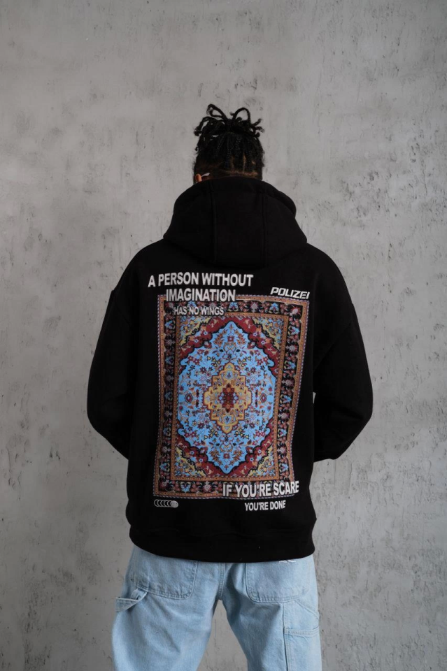 Men's Kilim Pattern Hooded - Black