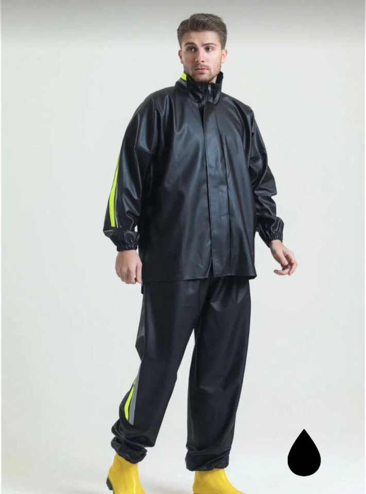 Full Fit Motorcyclist Courier Waterproof Raincoat Set - Black