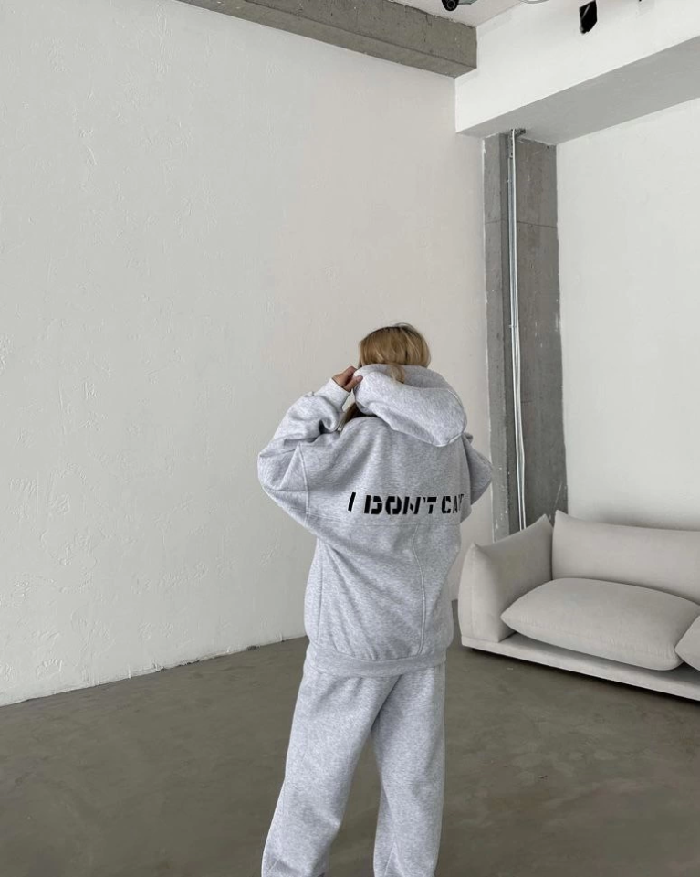 Embroidered Triple Thread Sweat Suit - Gray