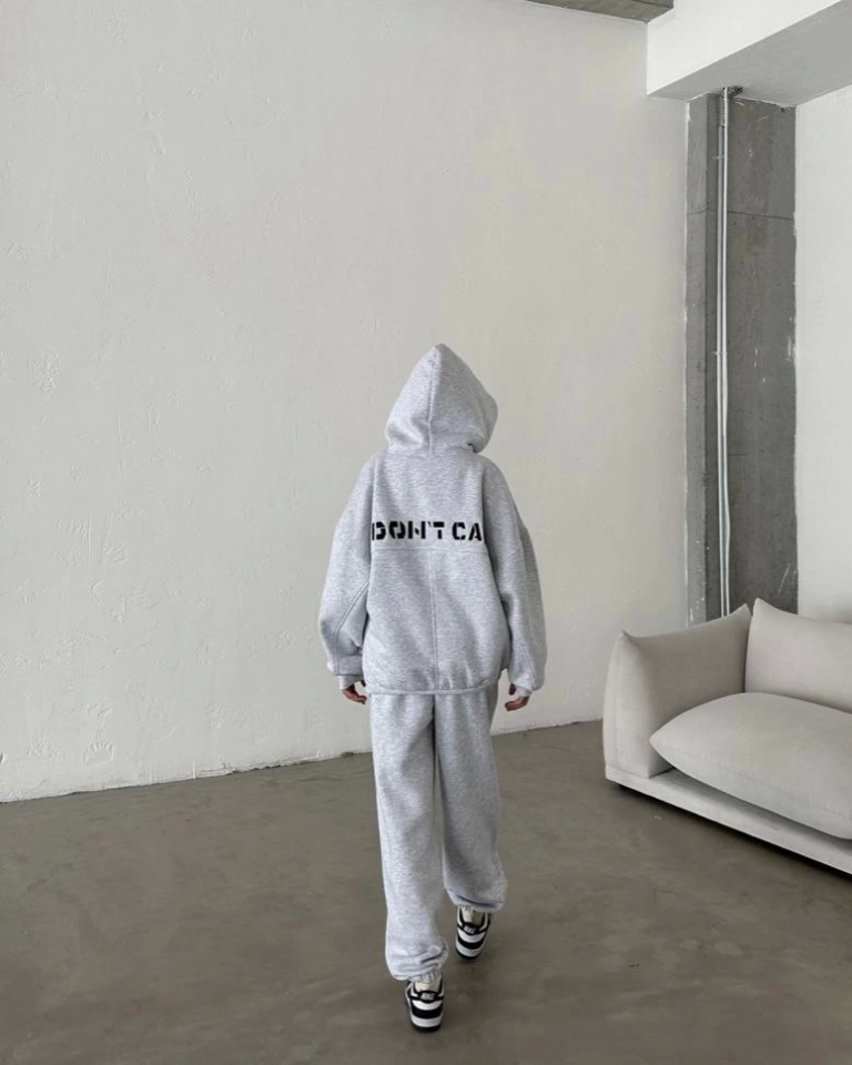 Embroidered Triple Thread Sweat Suit - Gray