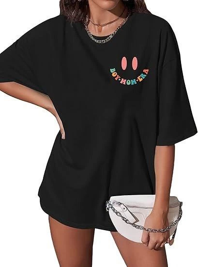Crew Neck Short Sleeve Printed T-shirt - Black