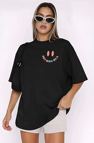 Crew Neck Short Sleeve Printed T-shirt - Black