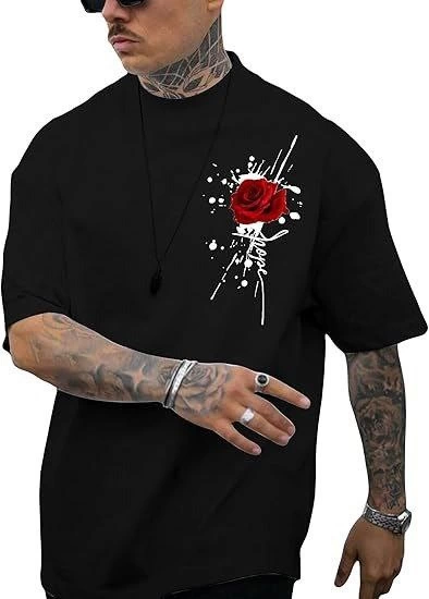 Men's Crew Neck Short Sleeve Printed T-shirt - Black