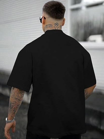 Men's Crew Neck Short Sleeve Printed T-shirt - Black