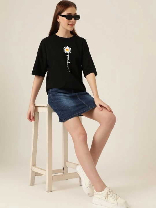 Baskılı T-shirt - Siyah
