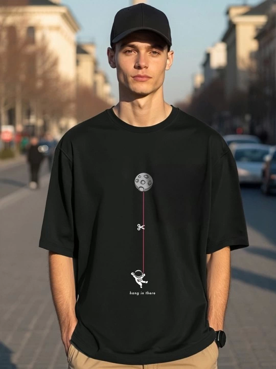 Men's Printed Oversize T-shirt - Black