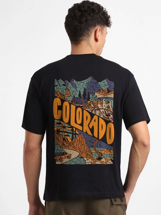 Men's Printed Oversize T-shirt - Black