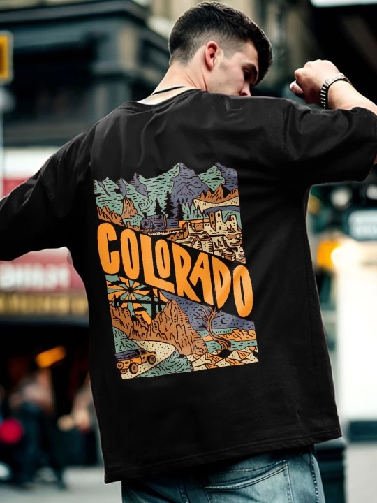 Erkek Baskılı Oversize T-shirt - Siyah