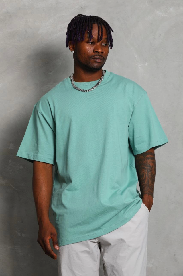 Unisex Oversize Plain Crew Neck T-Shirt - Mint Green