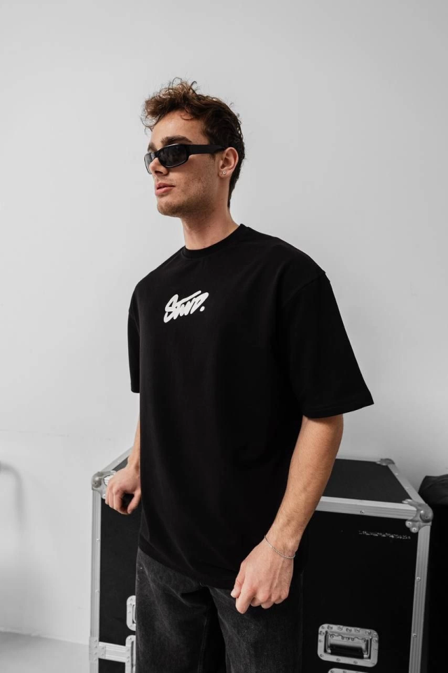Men's Printed Oversize T-shirt - Black