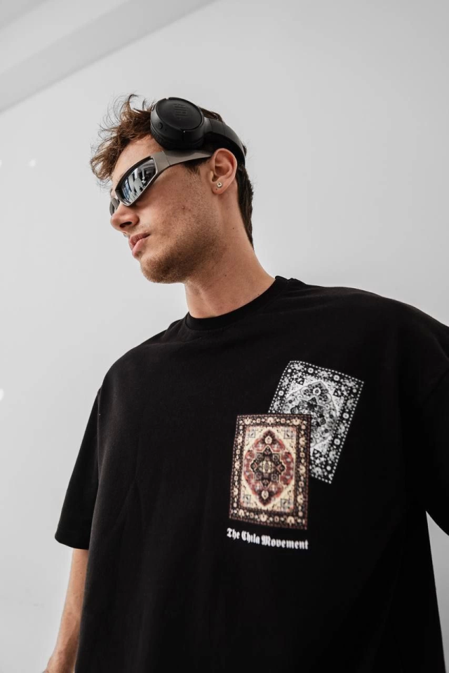 Men's Printed Oversize T-shirt - Black