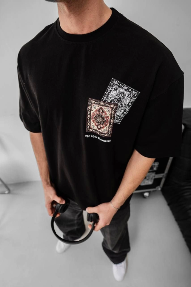 Men's Printed Oversize T-shirt - Black