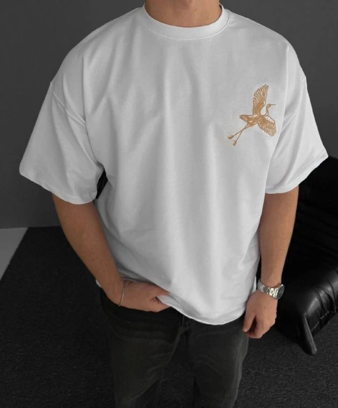 Front and Back Printed Oversize Crew Neck T-shirt - White