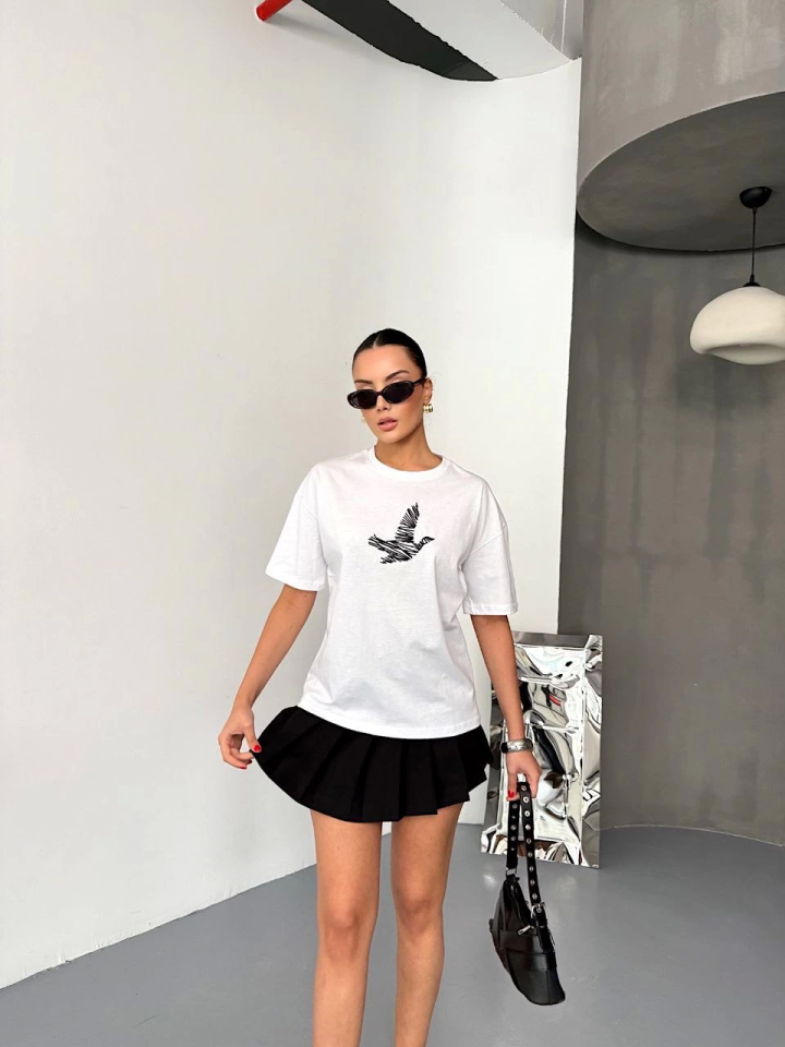 Kısa Kol Baskılı T-shirt - Beyaz