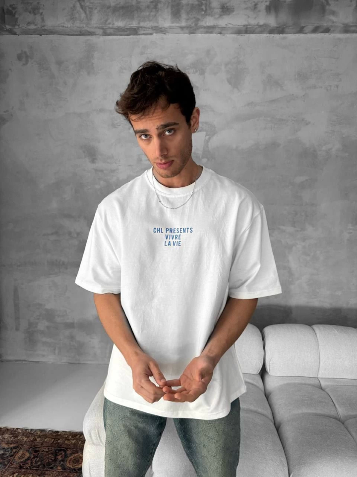 Front and Back Printed Oversize Crew Neck T-shirt - White