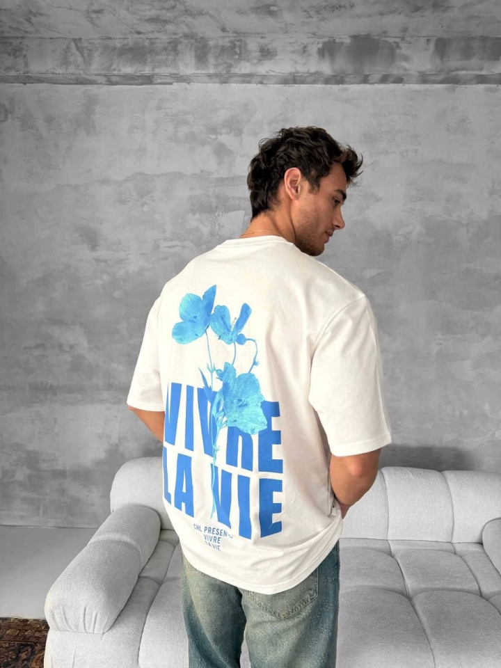 Front and Back Printed Oversize Crew Neck T-shirt - White