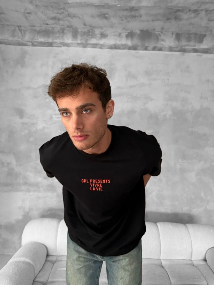 Front and Back Printed Oversize Crew Neck T-shirt - Black