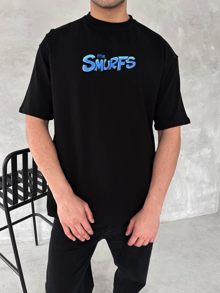 Front and Back Printed Oversize Crew Neck T-shirt - Black