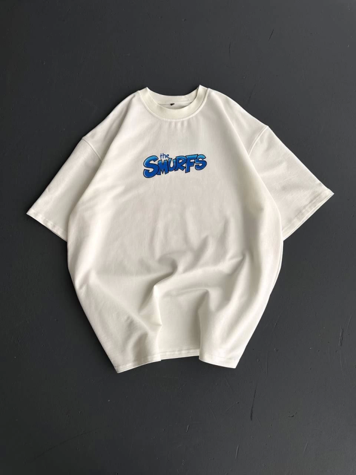 Front and Back Printed Oversize Crew Neck T-shirt - White