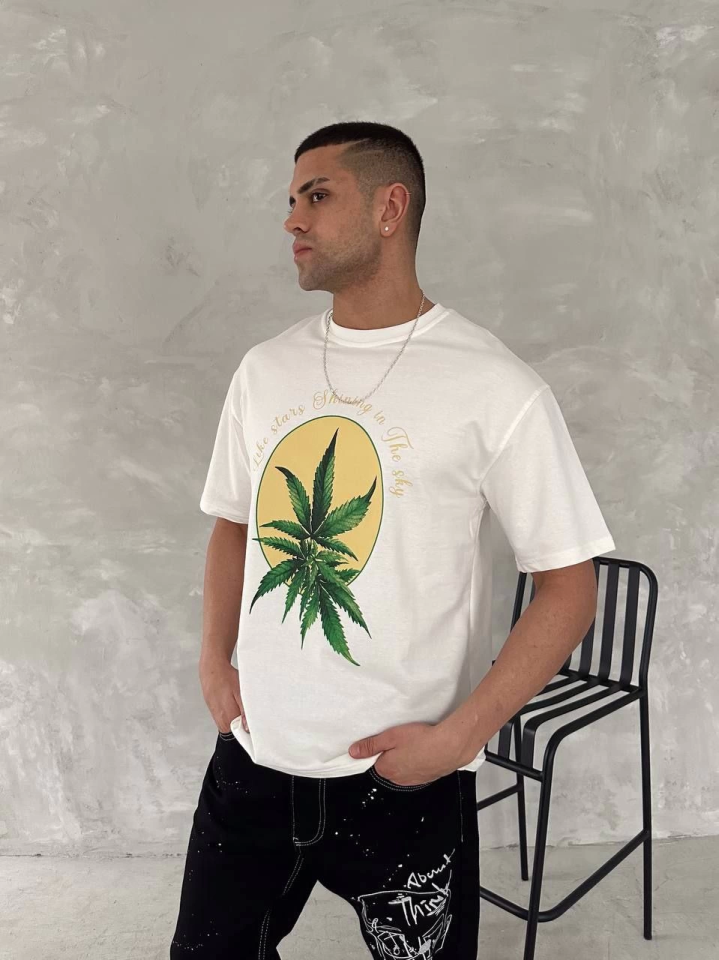 Front and Back Printed Oversize Crew Neck T-shirt - White