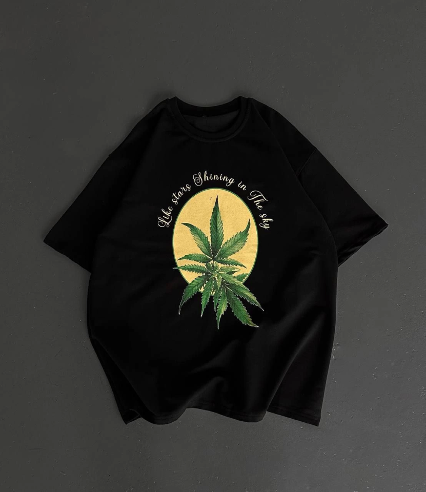 Front and Back Printed Oversize Crew Neck T-shirt - Black