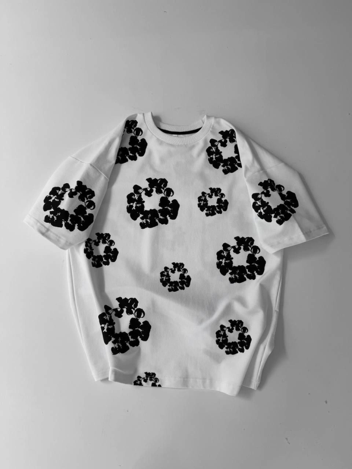 Front and Back Printed Oversize Crew Neck T-shirt - White