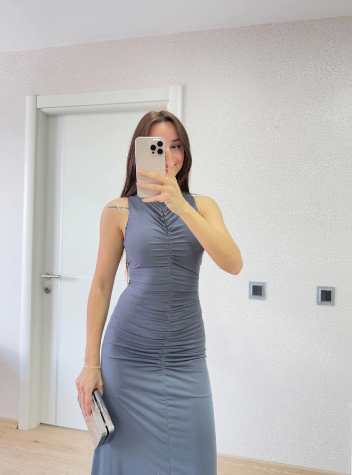 Sleeveless Ruched Long Dress - Charcoal