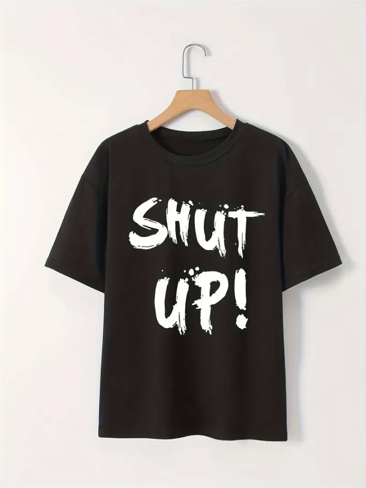 Baskılı Oversize Bisiklet Yaka T-shirt - Siyah