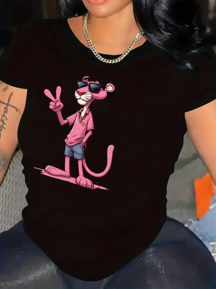 Baskılı Oversize Bisiklet Yaka T-shirt - Beyaz