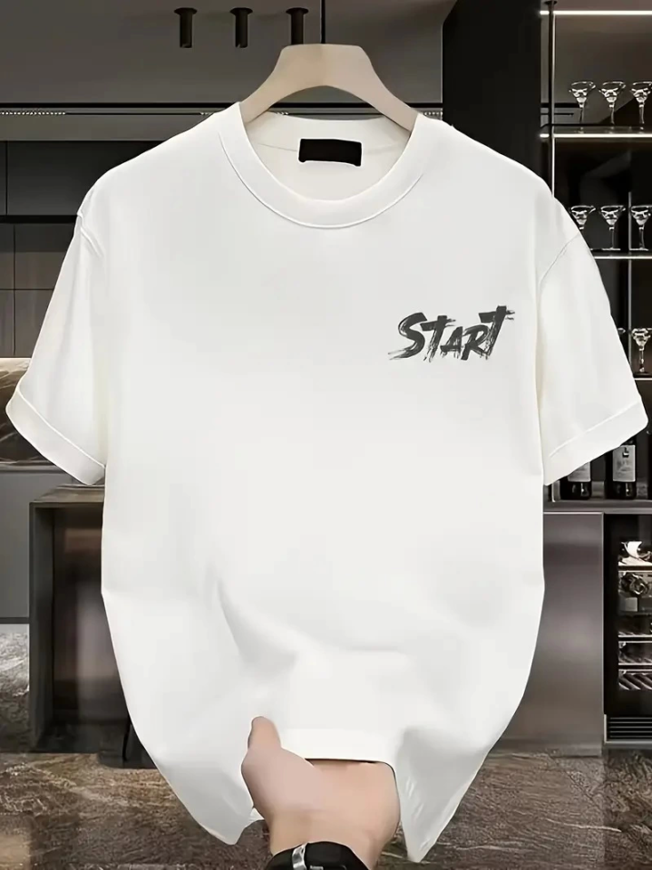 Baskılı Oversize Bisiklet Yaka T-shirt - Beyaz