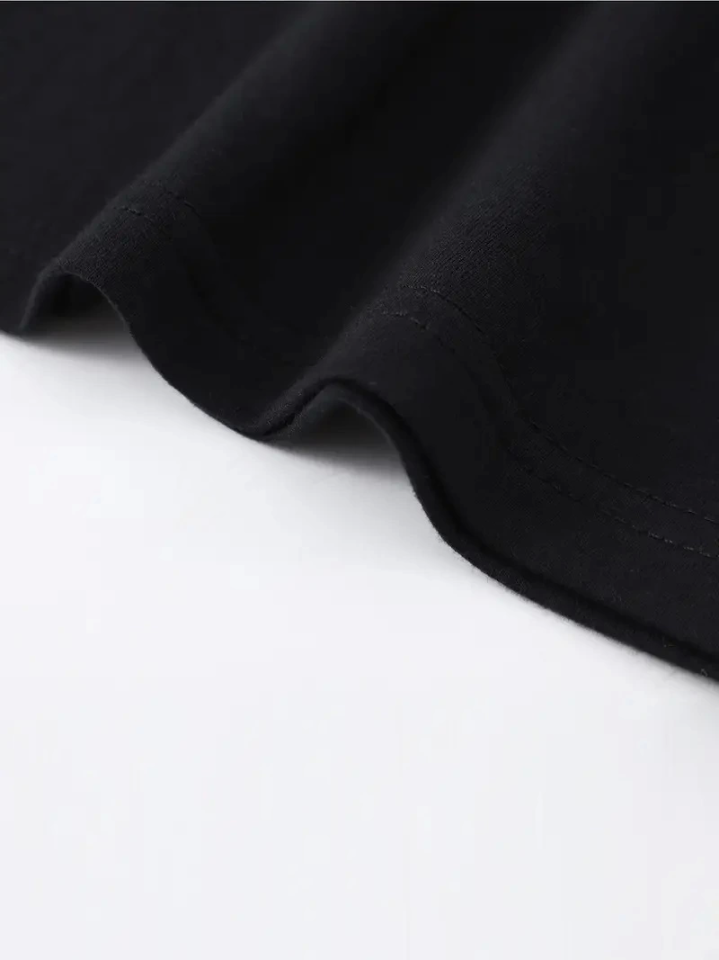 Baskılı Oversize Bisiklet Yaka T-shirt - Siyah