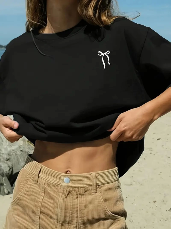 Fiyonk Baskılı Siyah Oversize Unisex T-shirt- Siyah