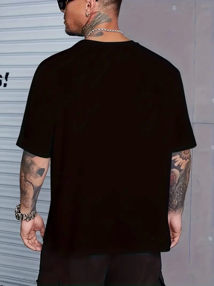 Gym Printed Oversize Crew Neck Men's T-shirt for Sports and Daily Wear - Black