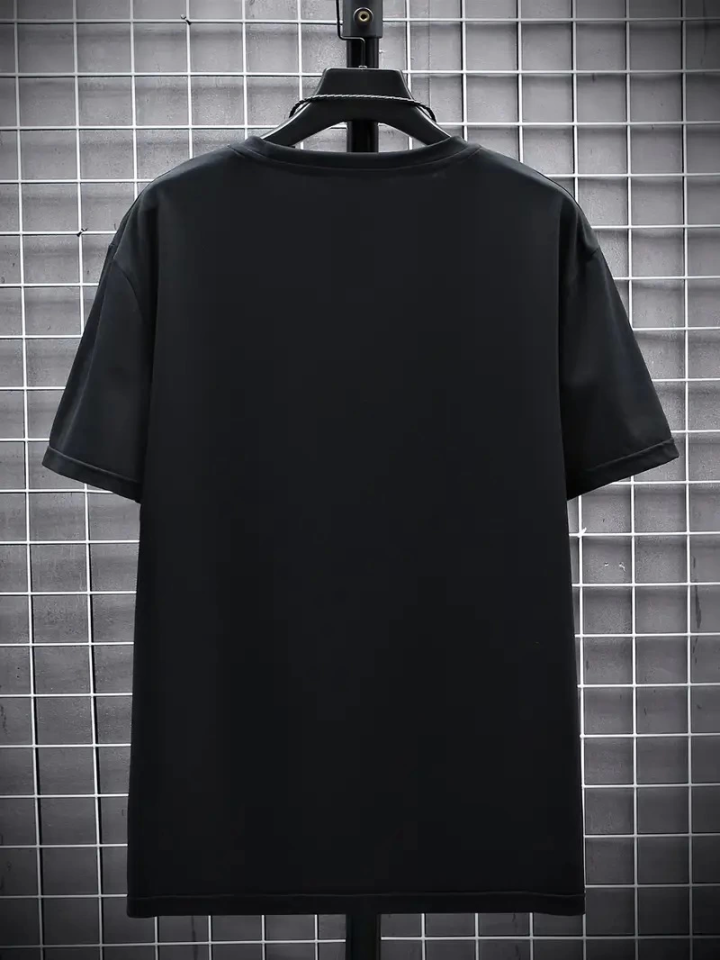 Baskılı Oversize Bisiklet Yaka T-shirt - Siyah