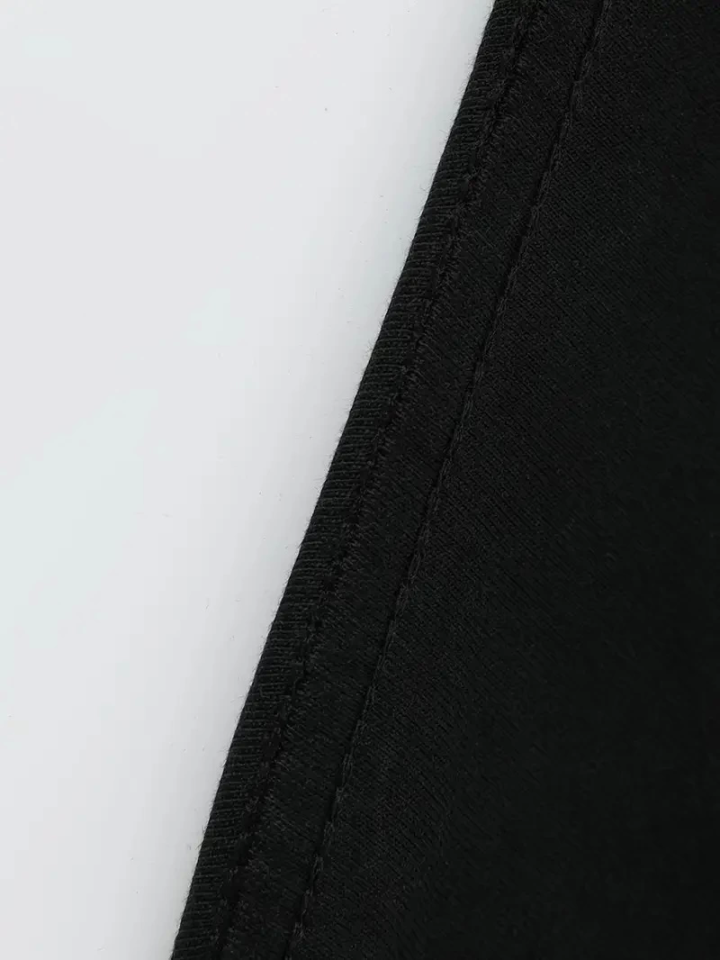 Baskılı Oversize Bisiklet Yaka T-shirt - Siyah