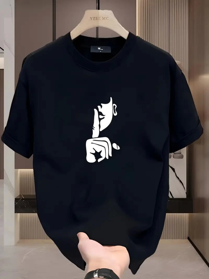 Comfortable Crew Neck T-shirt, Creative Cartoon Print - Soft Polyester, Suitable for All Seasons - Black