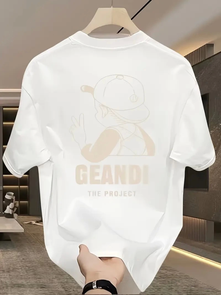 Wide Fit Cotton T-shirt - GANDHI The Project Print, White, Comfortable Fit, Short Sleeve, Casual Wear, Everyday Wearable T-shirt - White