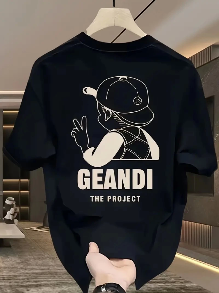Wide Fit Cotton T-shirt - GANDHI The Project Print, Black, Comfortable Fit, Short Sleeve, Casual Wear, Everyday Wearable T-shirt - Black
