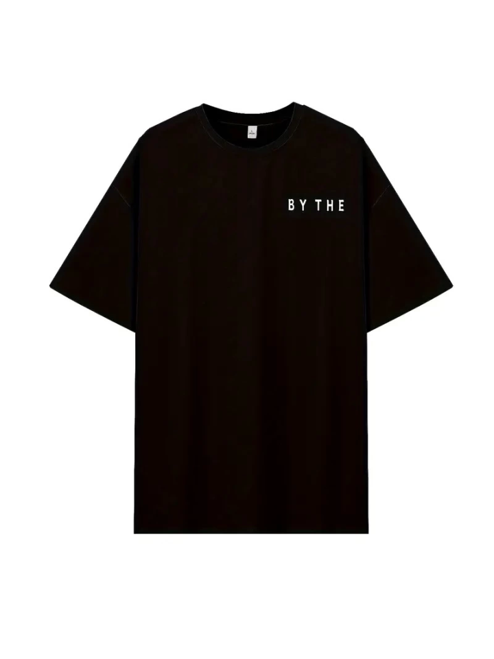 Wide Fit T-shirt for Women - Short Sleeve, Loose Fit, Ocean View Print, Casual Summer Top, Black - Black
