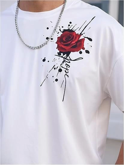 Men's Crew Neck Short Sleeve Printed T-shirt - White
