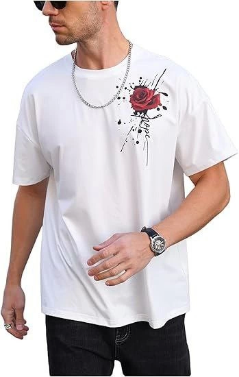 Men's Crew Neck Short Sleeve Printed T-shirt - White