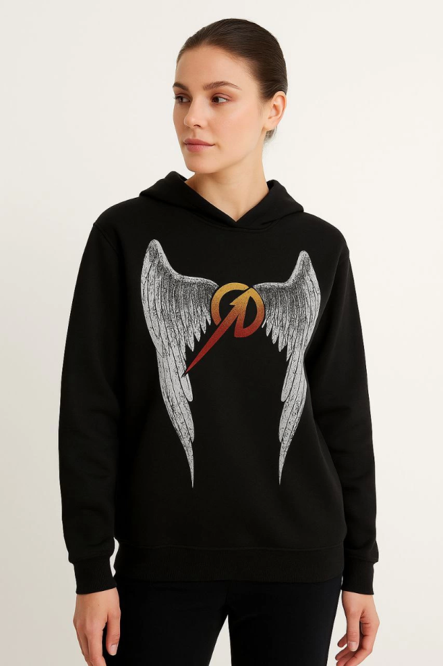 Metallica İki İplik Kapüşonlu Ön Ve Arka Baskılı Hoodie - Siyah