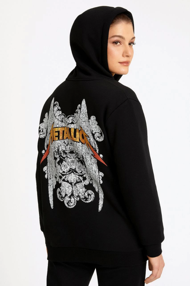 Metallica Two Thread Hooded Hoodie with Front and Back Print - Black