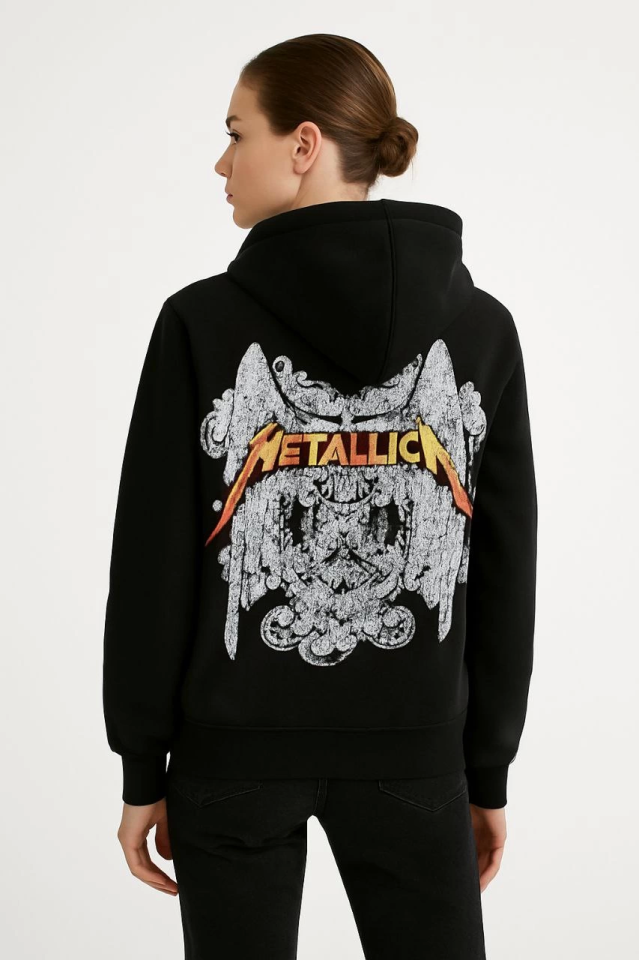 Metallica Two Thread Hooded Hoodie with Front and Back Print - Black