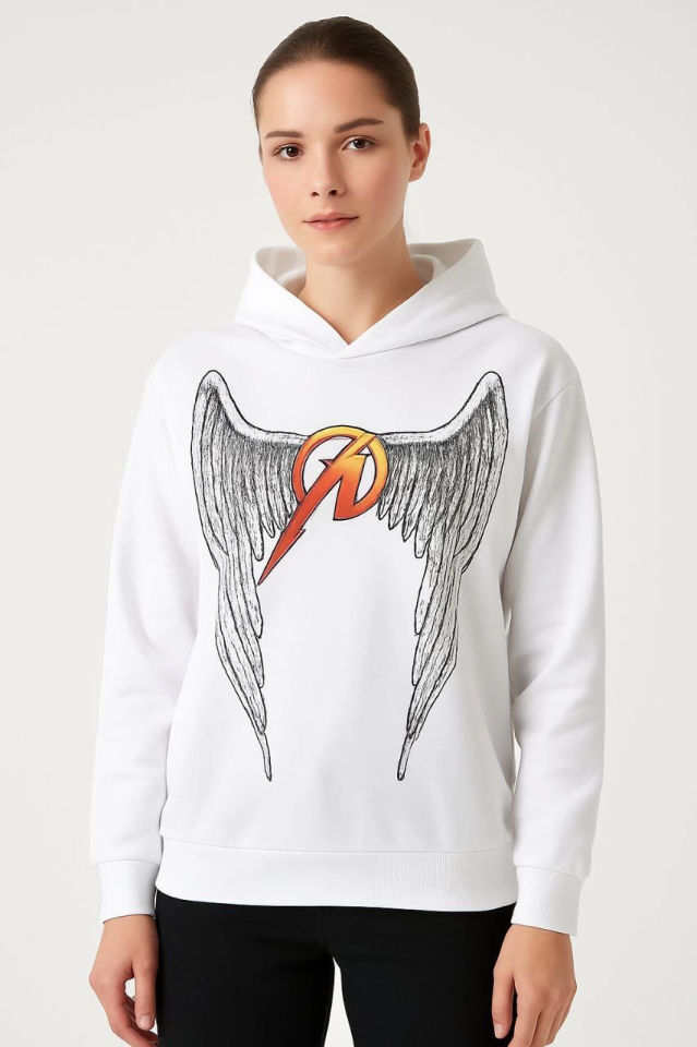 Metallica İki İplik Kapüşonlu Ön Ve Arka Baskılı Hoodie - Beyaz