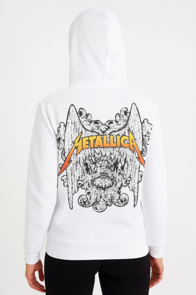 Metallica Two Thread Hooded Hoodie with Front and Back Print - White