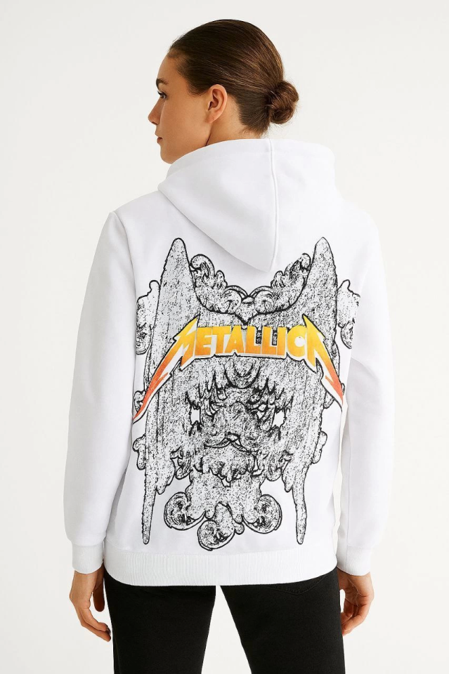 Metallica Two Thread Hooded Hoodie with Front and Back Print - White