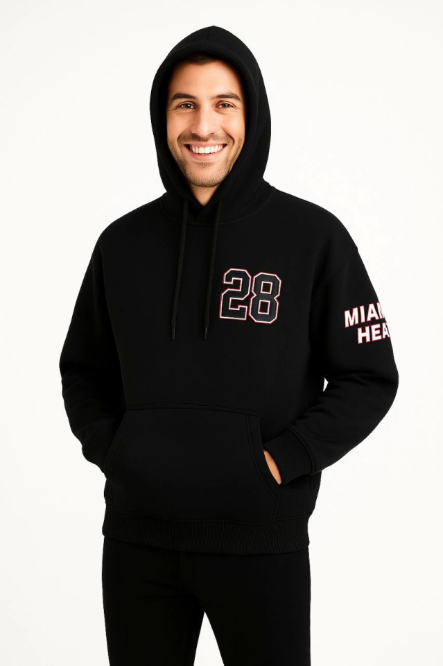 Üç İplik Kapüşonlu Ön Ve Arka Baskılı SweatShirt Hoodie - Siyah