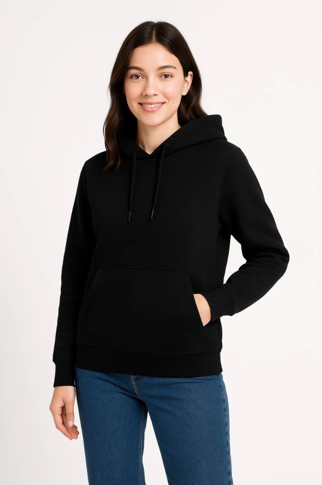 Triple Thread Hooded Kangaroo Pocket Sweatshirt Hoodie - Black