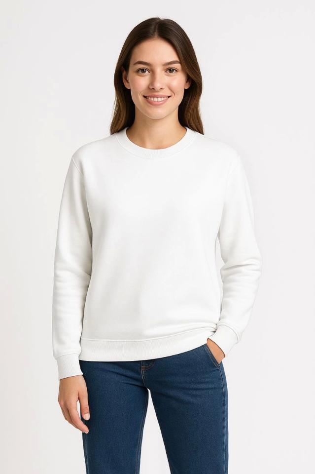 Triple Thread Plain Crew Neck Sweatshirt - White